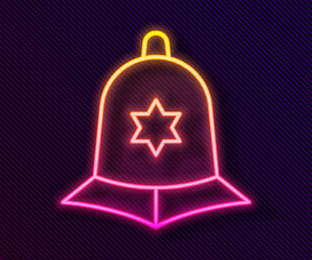 Glowing neon line British police helmet icon isolated on black background. Vectorのイラスト素材