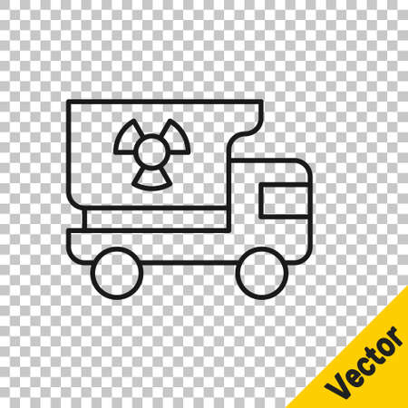 Black line Truck with radiation materials icon isolated on transparent background. Vectorのイラスト素材