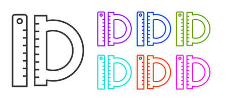 Black line Protractor grid for measuring degrees icon isolated on white background. Tilt angle meter. Measuring tool. Geometric symbol. Set icons colorful. Vectorのイラスト素材