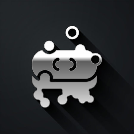 Silver Bar of soap with foam icon isolated on black background. Soap bar with bubbles. Long shadow style. Vectorのイラスト素材