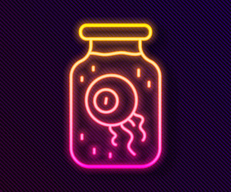 Glowing neon line Eye in a jar icon isolated on black background. Happy Halloween party. Vectorのイラスト素材