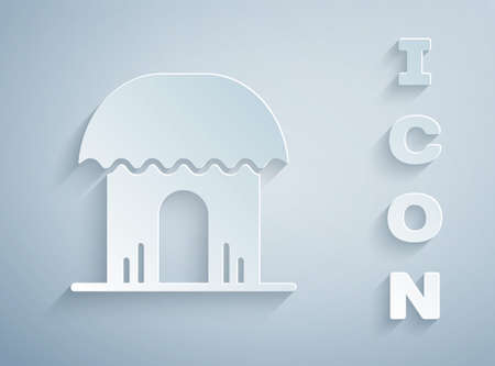 Paper cut African hut icon isolated on grey background. African house symbol. Paper art style. Vectorのイラスト素材