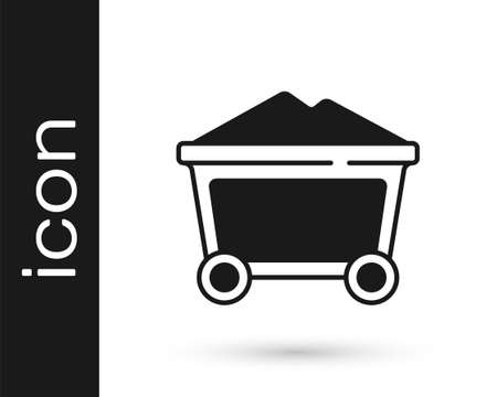 Black Mine coal trolley icon isolated on white background. Vectorのイラスト素材
