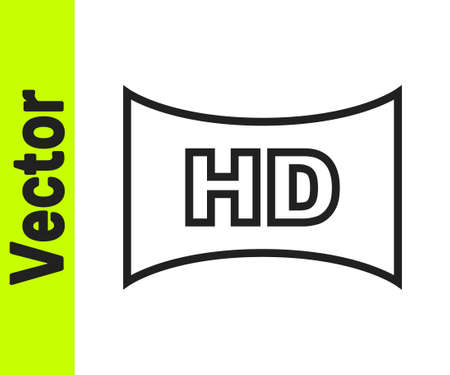 Black line Hd movie, tape, frame icon isolated on white background. Vectorのイラスト素材