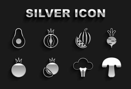 Set Tomato, Beet, Mushroom, Broccoli, Watermelon, Avocado fruit and icon. Vectorのイラスト素材