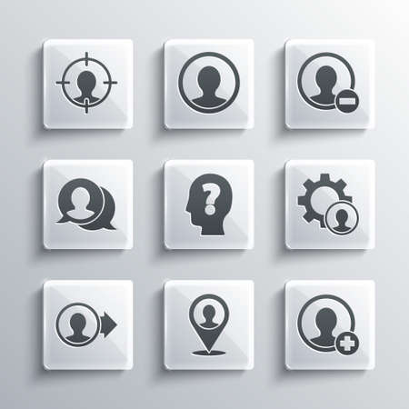 Set Location with person, Create account screen, Head hunting, question mark, Speech bubble chat, and icon. Vectorのイラスト素材