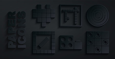 Set Toy building block bricks, Checker game chips, Board, of checkers, Bingo and Pixel hearts for icon. Vectorのイラスト素材