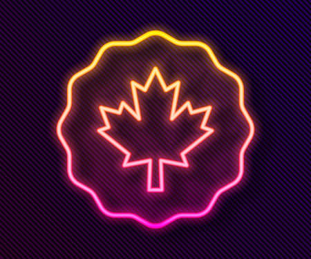 Glowing neon line Canadian maple leaf icon isolated on black background. Canada symbol maple leaf. Vectorのイラスト素材
