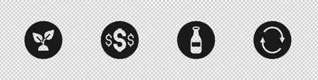 Set Plant based, Dollar symbol, Bottle and Recycle icon. Vectorのイラスト素材
