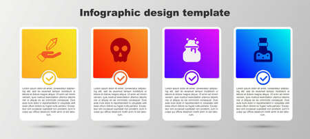 Set Magic stone, Skull, Witch cauldron and Bottle with potion. Business infographic template. Vectorのイラスト素材