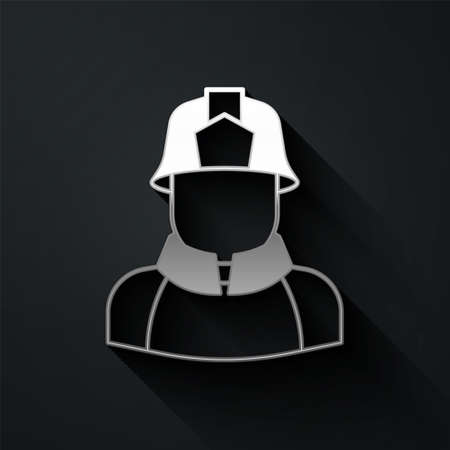 Silver Firefighter icon isolated on black background. Long shadow style. Vectorのイラスト素材