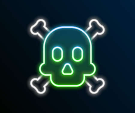 Glowing neon line Bones and skull as a sign of toxicity warning icon isolated on black background. Colorful outline concept. Vectorのイラスト素材