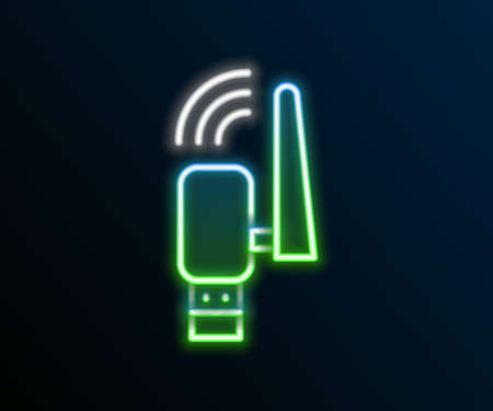Glowing neon line Usb wireless adapter icon isolated on black background. Colorful outline concept. Vectorのイラスト素材