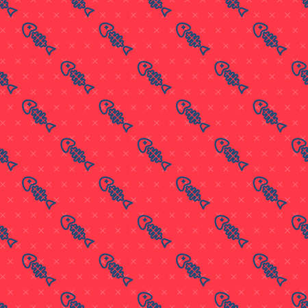 Blue line Fish skeleton icon isolated seamless pattern on red background. Fish bone sign. Vectorのイラスト素材