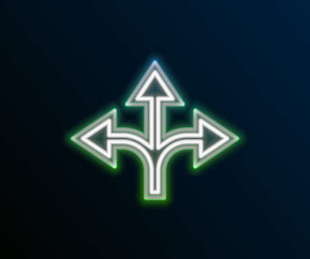Glowing neon line Road traffic sign. Signpost icon isolated on black background. Pointer symbol. Isolated street information sign. Direction sign. Colorful outline concept. Vectorのイラスト素材