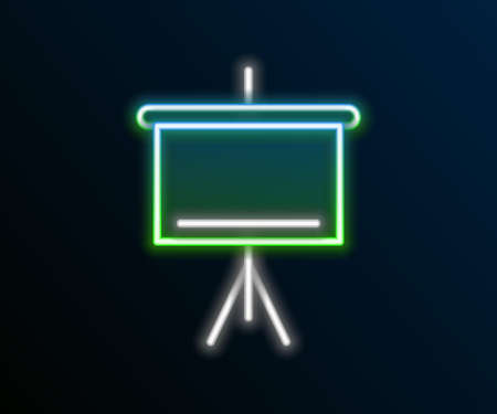 Glowing neon line Chalkboard icon isolated on black background. School Blackboard sign. Colorful outline concept. Vectorのイラスト素材