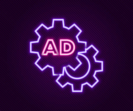 Glowing neon line Advertising icon isolated on black background. Concept of marketing and promotion process. Responsive ads. Social media advertising. Colorful outline concept. Vectorのイラスト素材