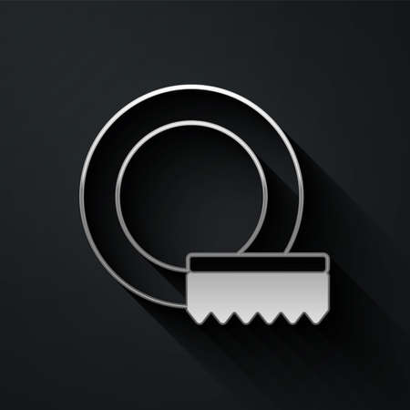 Silver Washing dishes icon isolated on black background. Cleaning dishes icon. Dishwasher sign. Clean tableware sign. Long shadow style. Vectorのイラスト素材