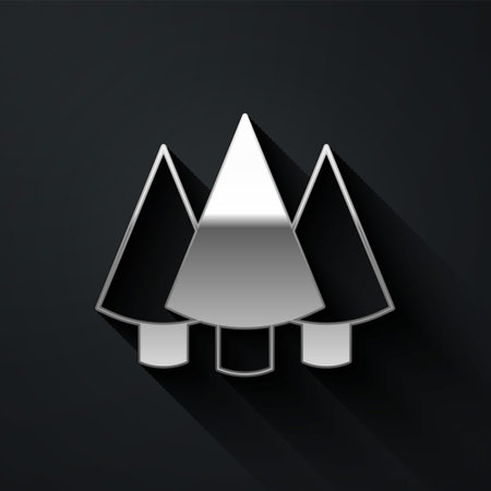 Silver Christmas tree icon isolated on black background. Merry Christmas and Happy New Year. Long shadow style. Vectorのイラスト素材