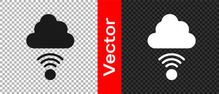 Black Network cloud connection icon isolated on transparent background. Social technology. Cloud computing concept. Vectorのイラスト素材