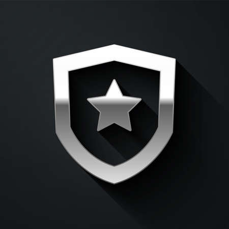 Silver Police badge icon isolated on black background. Sheriff badge sign. Long shadow style. Vectorのイラスト素材