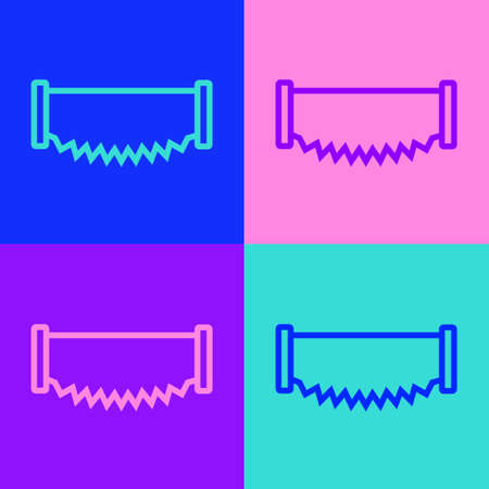 Pop art line Two-handed saw icon isolated on color background. Vectorのイラスト素材