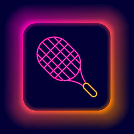 Glowing neon line Tennis racket icon isolated on black background. Sport equipment. Colorful outline concept. Vectorのイラスト素材