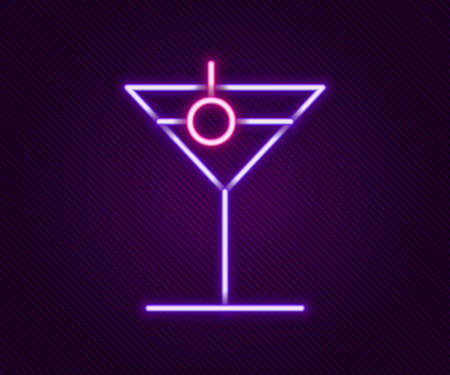 Glowing neon line Martini glass icon isolated on black background. Cocktail icon. Wine glass icon. Colorful outline concept. Vectorのイラスト素材