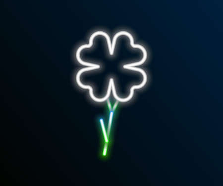 Glowing neon line Four leaf clover icon isolated on black background. Happy Saint Patrick day. Colorful outline concept. Vectorのイラスト素材