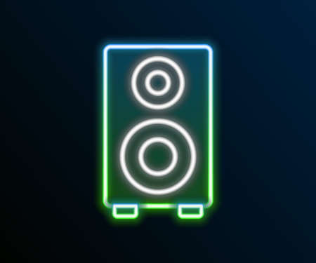 Glowing neon line Stereo speaker icon isolated on black background. Sound system speakers. Music icon. Musical column speaker bass equipment. Colorful outline concept. Vectorのイラスト素材