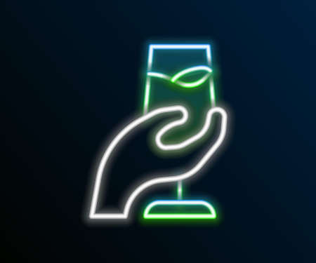 Glowing neon line Wine tasting, degustation icon isolated on black background. Sommelier. Smells of wine. Colorful outline concept. Vectorのイラスト素材