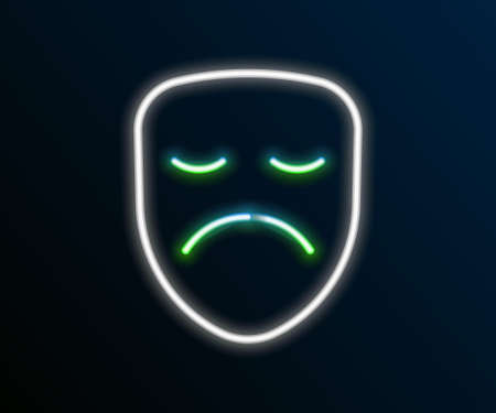Glowing neon line Drama theatrical mask icon isolated on black background. Colorful outline concept. Vectorのイラスト素材