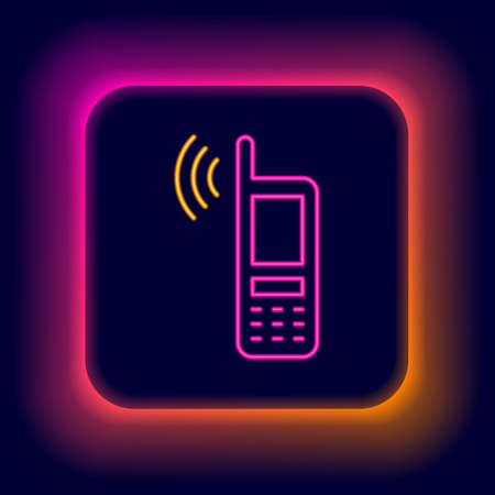 Glowing neon line Smartphone with free wi-fi wireless connection icon isolated on black background. Wireless technology, wi-fi connection, wireless network. Colorful outline concept. Vectorのイラスト素材