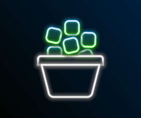 Glowing neon line Ice bucket filled with ice cubes icon isolated on black background. Colorful outline concept. Vectorのイラスト素材