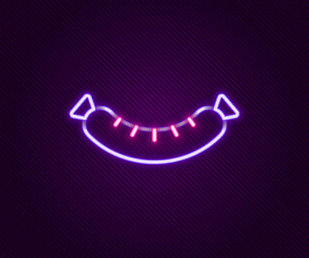 Glowing neon line Sausage icon isolated on black background. Grilled sausage and aroma sign. Colorful outline concept. Vectorのイラスト素材