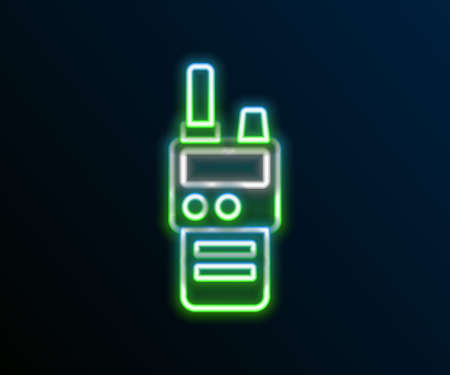 Glowing neon line Walkie talkie icon isolated on black background. Portable radio transmitter icon. Radio transceiver sign. Colorful outline concept. Vectorのイラスト素材
