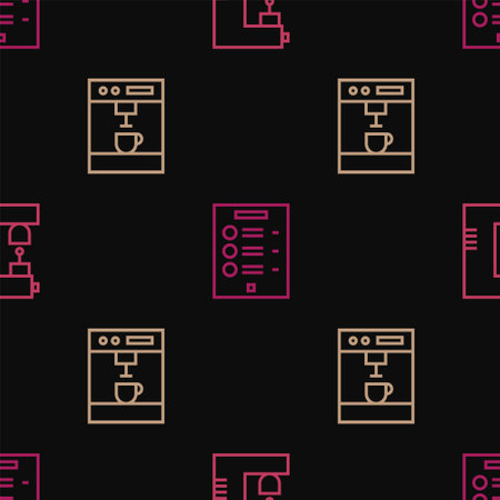 Set line Coffee machine, and menu on seamless pattern. Vectorのイラスト素材