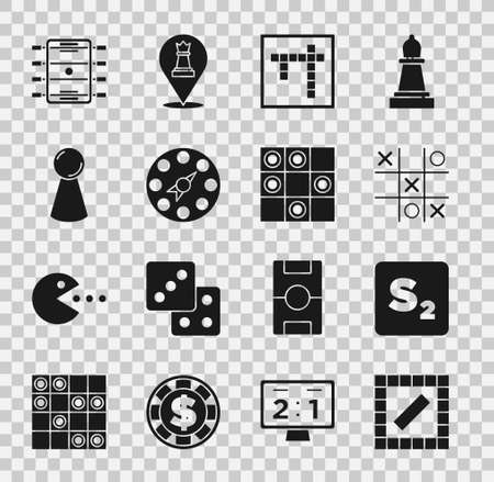 Set Board game, Bingo, Tic tac toe, Twister, Chip for board, Hockey table and of checkers icon. Vectorのイラスト素材