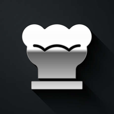 Silver Chef hat icon isolated on black background. Cooking symbol. Cooks hat. Long shadow style. Vectorのイラスト素材