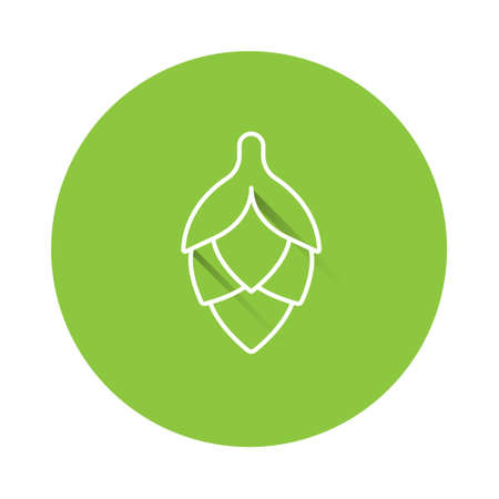White Hop icon isolated with long shadow background. Green circle button. Vector
