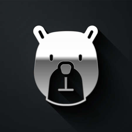 Silver Bear head icon isolated on black background. Long shadow style. Vectorのイラスト素材