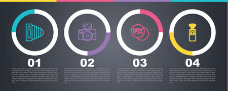 Set line Photo camera, with flash, fx and Remote control for. Business infographic template. Vectorのイラスト素材
