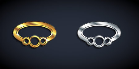 Gold and silver Bracelet jewelry icon isolated on black background. Bangle sign. Long shadow style. Vectorの写真素材