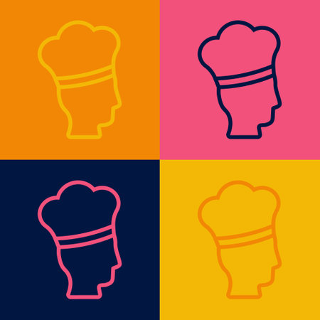 Pop art line Italian cook icon isolated on color background. Vectorのイラスト素材