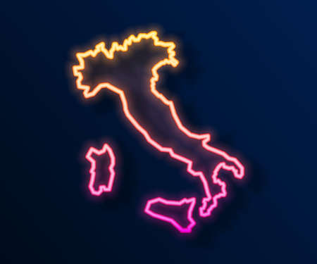 Glowing neon line Map of Italy icon isolated on black background. Vectorのイラスト素材