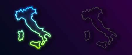 Glowing neon line Map of Italy icon isolated on black background. Vectorのイラスト素材