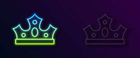 Glowing neon line King crown icon isolated on black background. Vectorのイラスト素材