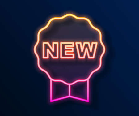 Glowing neon line Price tag with an inscription New icon isolated on black background. Badge for price. Promo tag discount. Vectorのイラスト素材