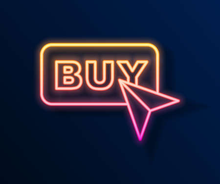Glowing neon line Buy button icon isolated on black background. Vector