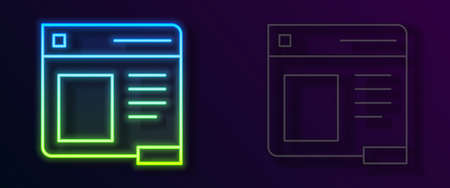 Glowing neon line Browser window icon isolated on black background. Vectorのイラスト素材